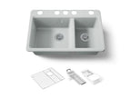 KOHLER K-8669-5UA3-95 Riverby 33" Undermount Double-Bowl Workstation Kitchen Sink - Ice Grey