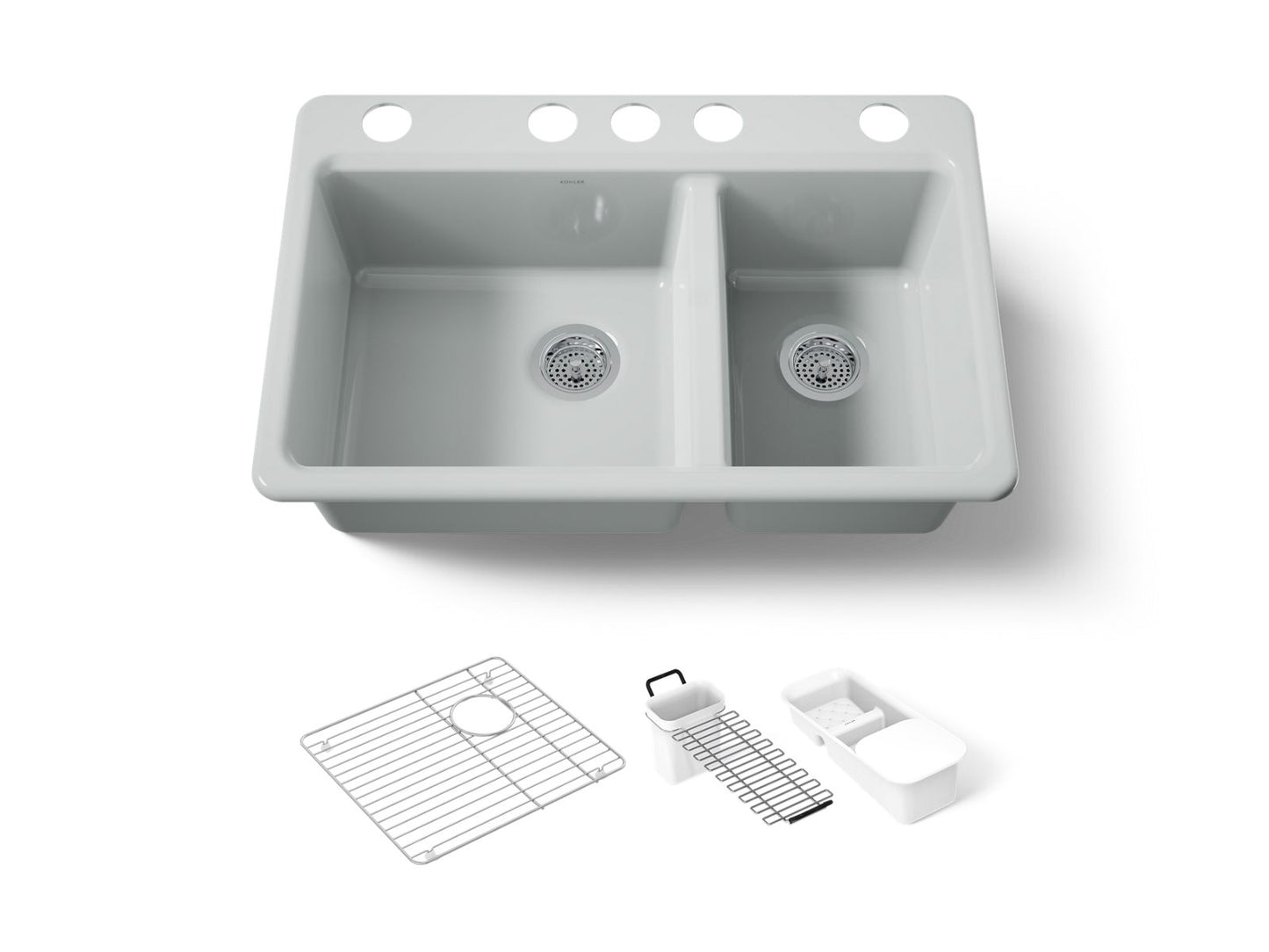 KOHLER K-8669-5UA3-95 Riverby 33" undermount double-bowl workstation kitchen sink - Ice Grey