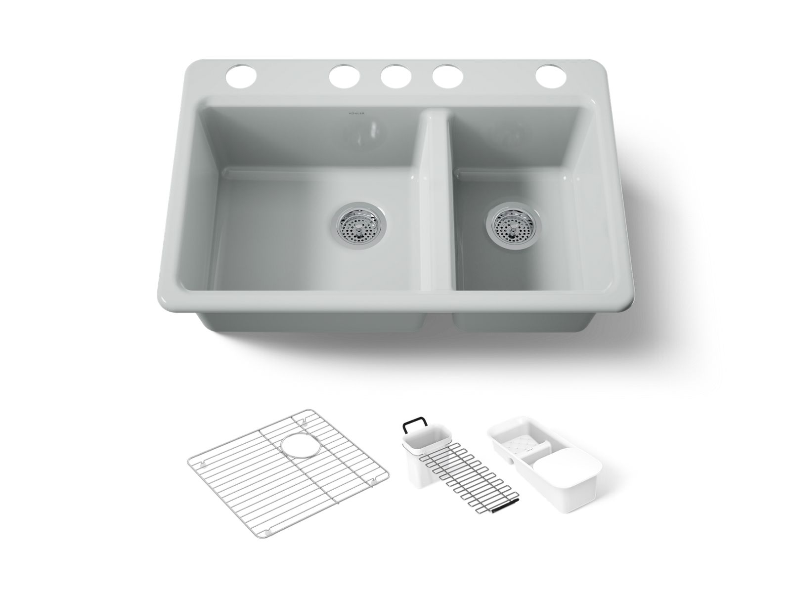 KOHLER K-8669-5UA3-95 Riverby 33" Undermount Double-Bowl Workstation Kitchen Sink - Ice Grey