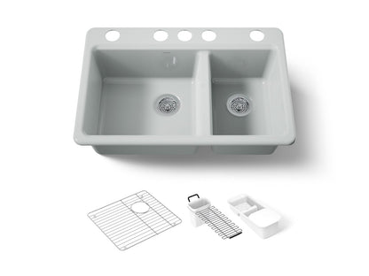 KOHLER K-8669-5UA3-95 Riverby 33" undermount double-bowl workstation kitchen sink - Ice Grey