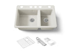 KOHLER K-8669-5UA3-96 Riverby 33" Undermount Double-Bowl Workstation Kitchen Sink - Biscuit