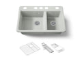 KOHLER K-8669-5UA3-FF Riverby 33" Undermount Double-Bowl Workstation Kitchen Sink - Sea Salt