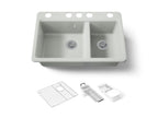 KOHLER K-8669-5UA3-FF Riverby 33" Undermount Double-Bowl Workstation Kitchen Sink - Sea Salt