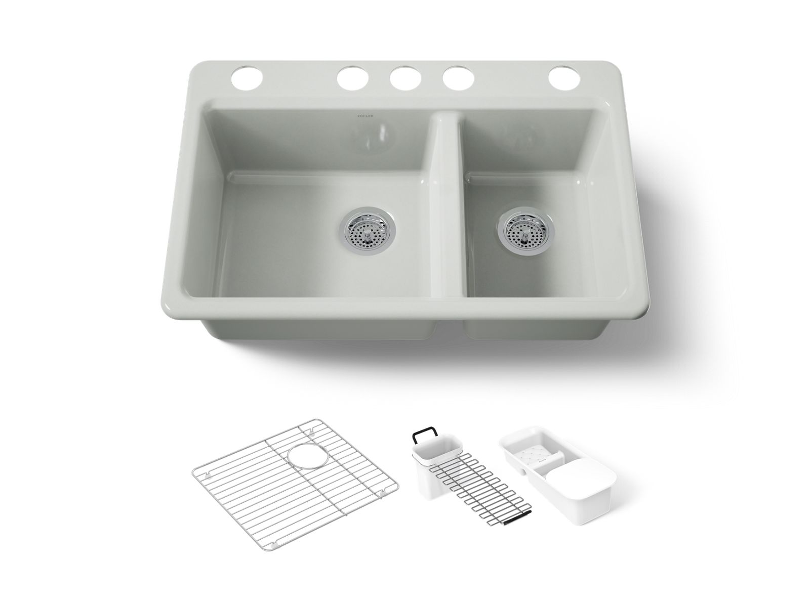 KOHLER K-8669-5UA3-FF Riverby 33" Undermount Double-Bowl Workstation Kitchen Sink - Sea Salt