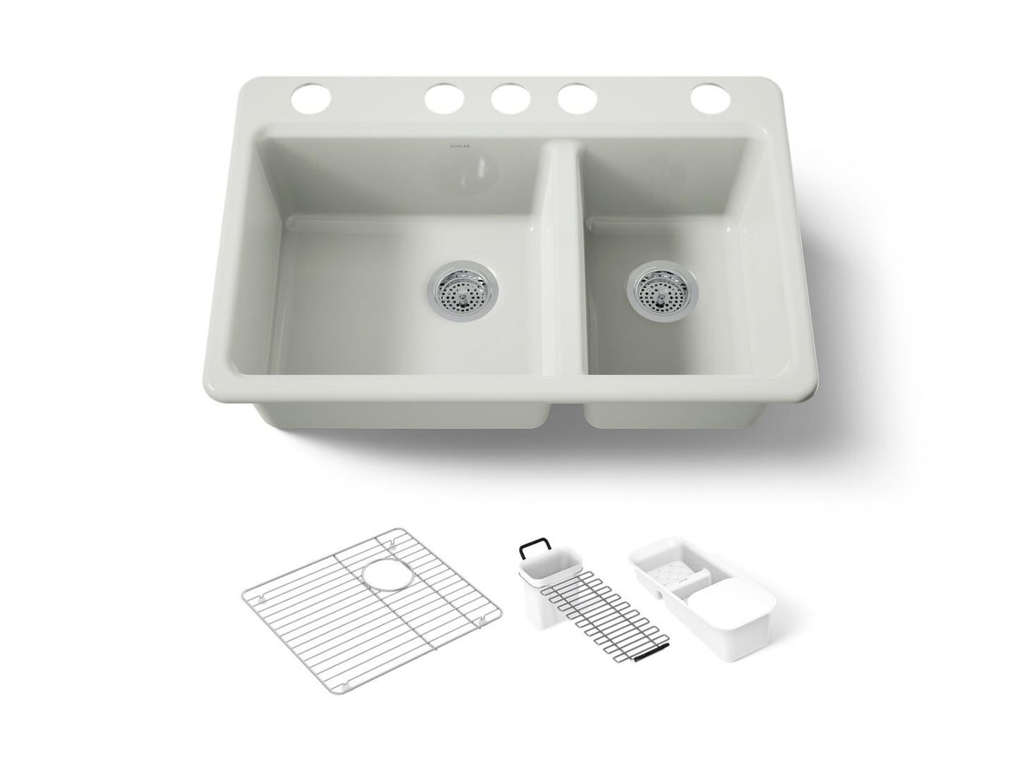 KOHLER K-8669-5UA3-NY Riverby 33" undermount double-bowl workstation kitchen sink - Dune