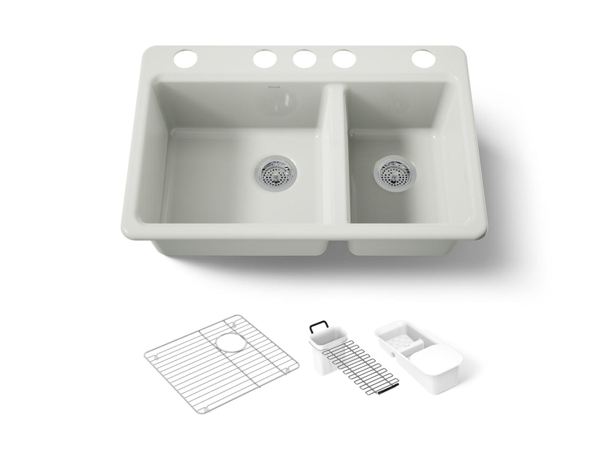 KOHLER K-8669-5UA3-NY Riverby 33" Undermount Double-Bowl Workstation Kitchen Sink - Dune