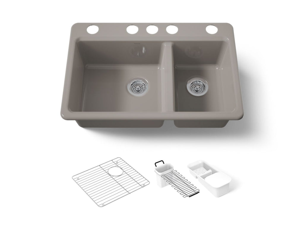 KOHLER K-8669-5UA3-TRF Riverby 33" Undermount Double-Bowl Workstation Kitchen Sink - Truffle