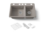 KOHLER K-8669-5UA3-TRF Riverby 33" Undermount Double-Bowl Workstation Kitchen Sink - Truffle