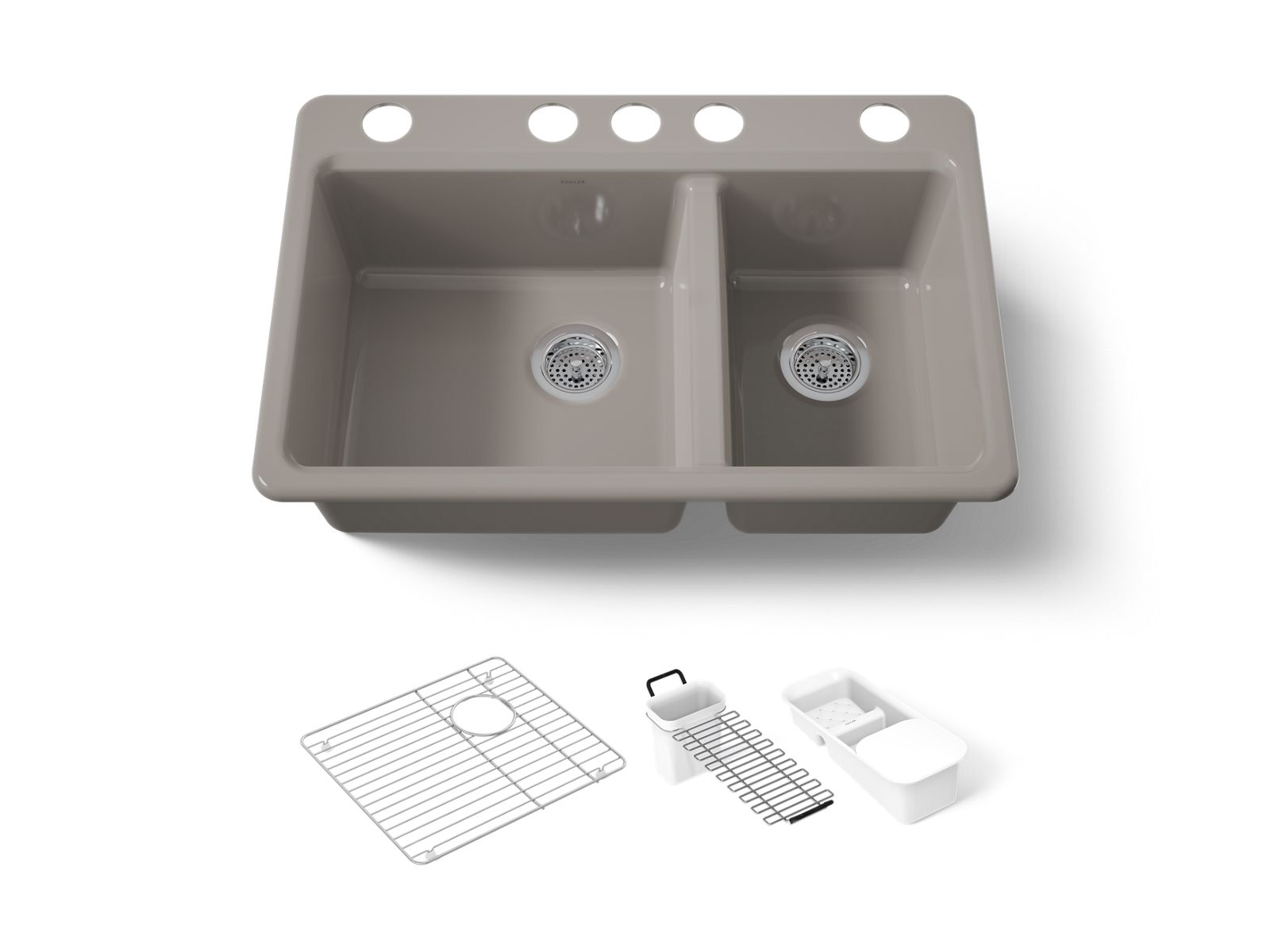 KOHLER K-8669-5UA3-TRF Riverby 33" Undermount Double-Bowl Workstation Kitchen Sink - Truffle