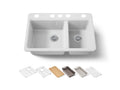 KOHLER K-8669-5UPC-0 Riverby 33" Undermount Double-Bowl Workstation Kitchen Sink - White