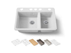 KOHLER K-8669-5UPC-0 Riverby 33" Undermount Double-Bowl Workstation Kitchen Sink - White