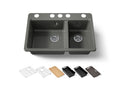 KOHLER K-8669-5UPC-58 Riverby 33" Undermount Double-Bowl Workstation Kitchen Sink - Thunder Grey