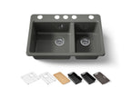 KOHLER K-8669-5UPC-58 Riverby 33" Undermount Double-Bowl Workstation Kitchen Sink - Thunder Grey