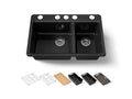 KOHLER K-8669-5UPC-7 Riverby 33" Undermount Double-Bowl Workstation Kitchen Sink - Black Black