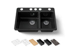 KOHLER K-8669-5UPC-7 Riverby 33" Undermount Double-Bowl Workstation Kitchen Sink - Black Black