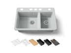 KOHLER K-8669-5UPC-95 Riverby 33" Undermount Double-Bowl Workstation Kitchen Sink - Ice Grey
