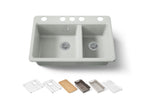 KOHLER K-8669-5UPC-FF Riverby 33" Undermount Double-Bowl Workstation Kitchen Sink - Sea Salt