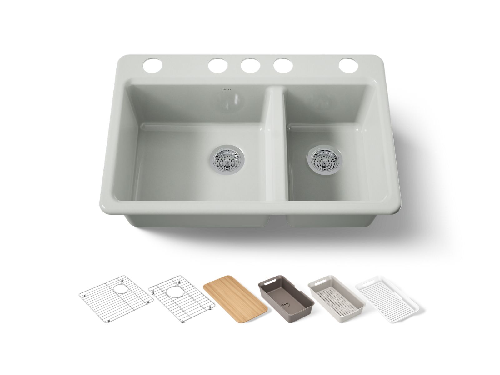 KOHLER K-8669-5UPC-FF Riverby 33" Undermount Double-Bowl Workstation Kitchen Sink - Sea Salt