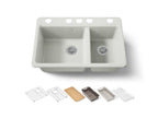 KOHLER K-8669-5UPC-NY Riverby 33" Undermount Double-Bowl Workstation Kitchen Sink - Dune