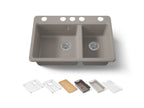 KOHLER K-8669-5UPC-TRF Riverby 33" Undermount Double-Bowl Workstation Kitchen Sink - Truffle