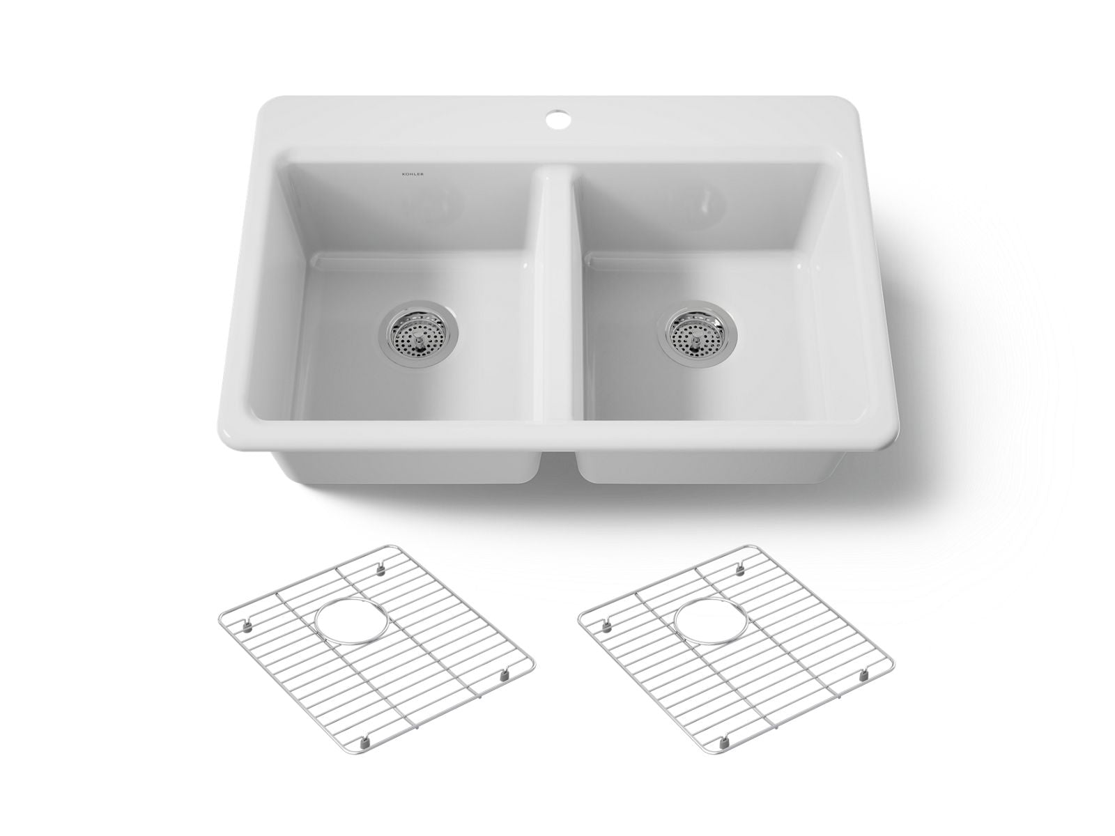KOHLER K-8679-1A1-0 Riverby 33" Top-Mount Double-Bowl Kitchen Sink - White