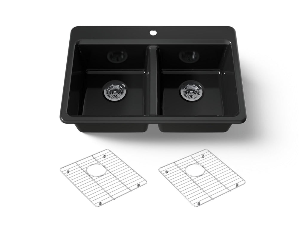 KOHLER K-8679-1A1-7 Riverby 33" Top-Mount Double-Bowl Kitchen Sink - Black Black