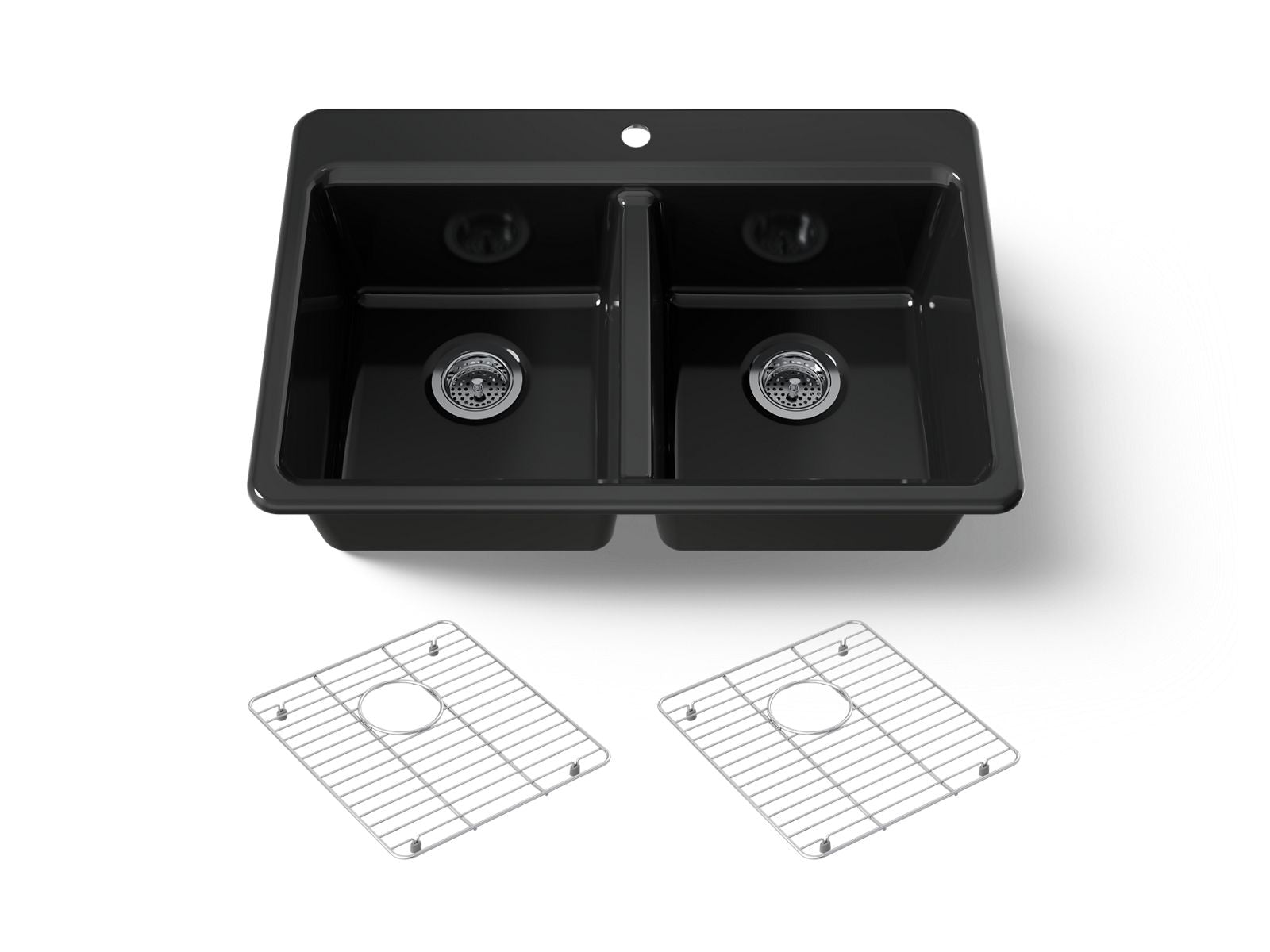 KOHLER K-8679-1A1-7 Riverby 33" Top-Mount Double-Bowl Kitchen Sink - Black Black