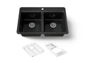 KOHLER K-8679-1A2-7 Riverby 33" Top-Mount Double-Bowl Workstation Kitchen Sink - Black Black