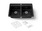KOHLER K-8679-1A2-7 Riverby 33" Top-Mount Double-Bowl Workstation Kitchen Sink - Black Black