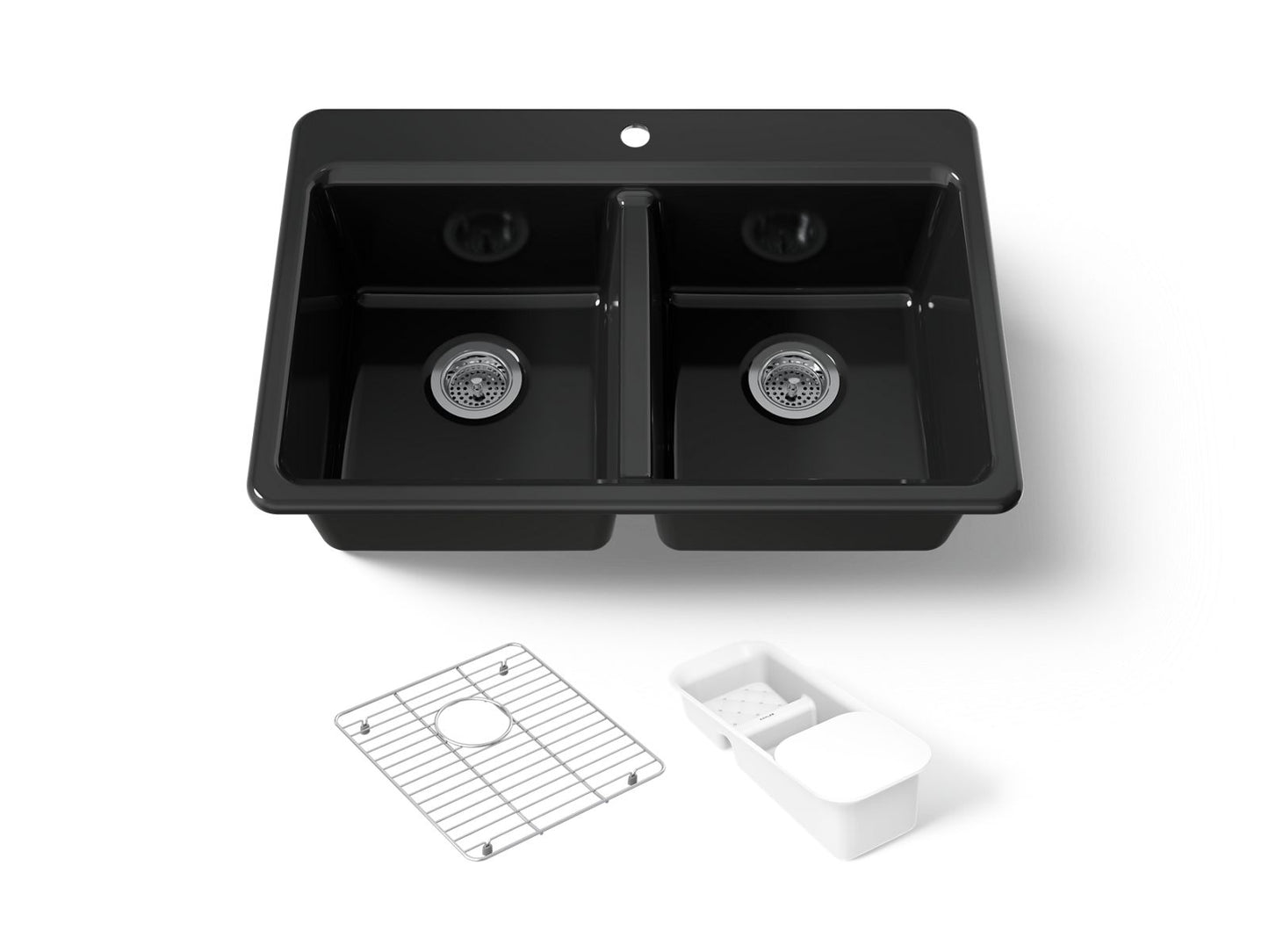 KOHLER K-8679-1A2-7 Riverby 33" top-mount double-bowl workstation kitchen sink - Black Black