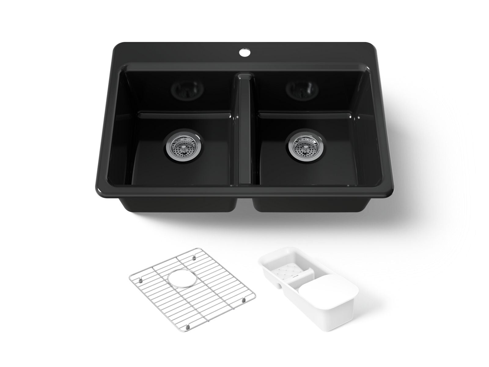 KOHLER K-8679-1A2-7 Riverby 33" Top-Mount Double-Bowl Workstation Kitchen Sink - Black Black