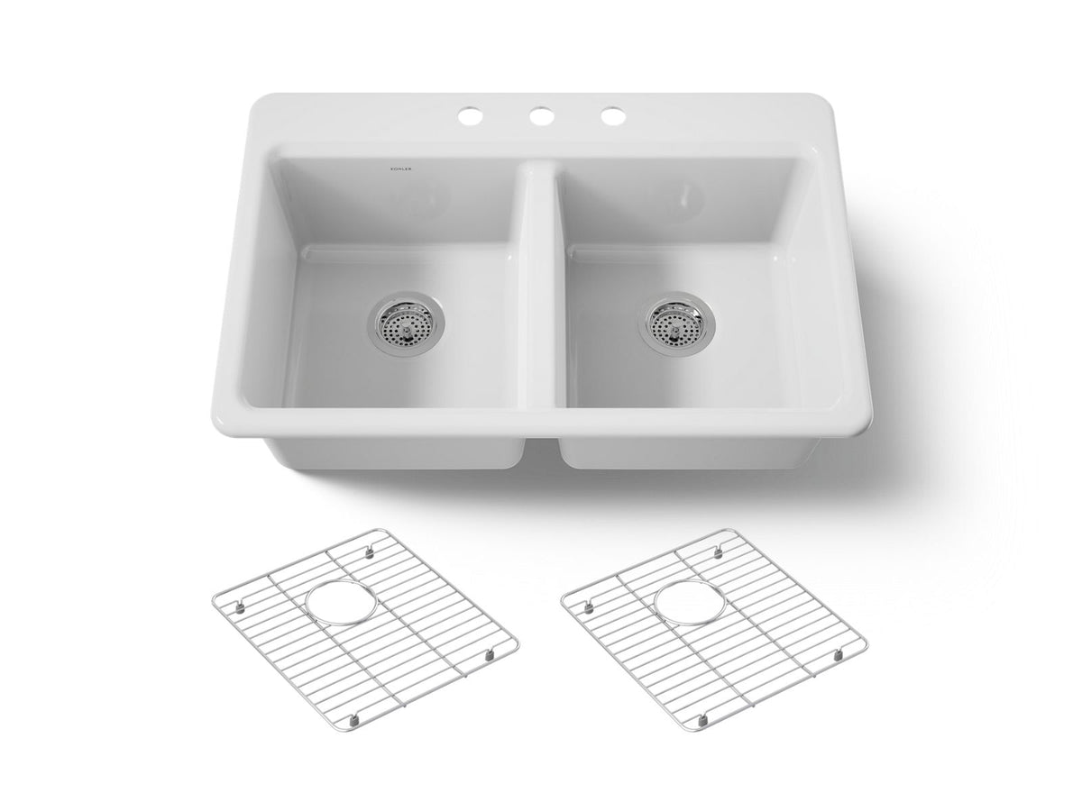 KOHLER K-8679-3A1-0 Riverby 33" Top-Mount Double-Bowl Kitchen Sink - White