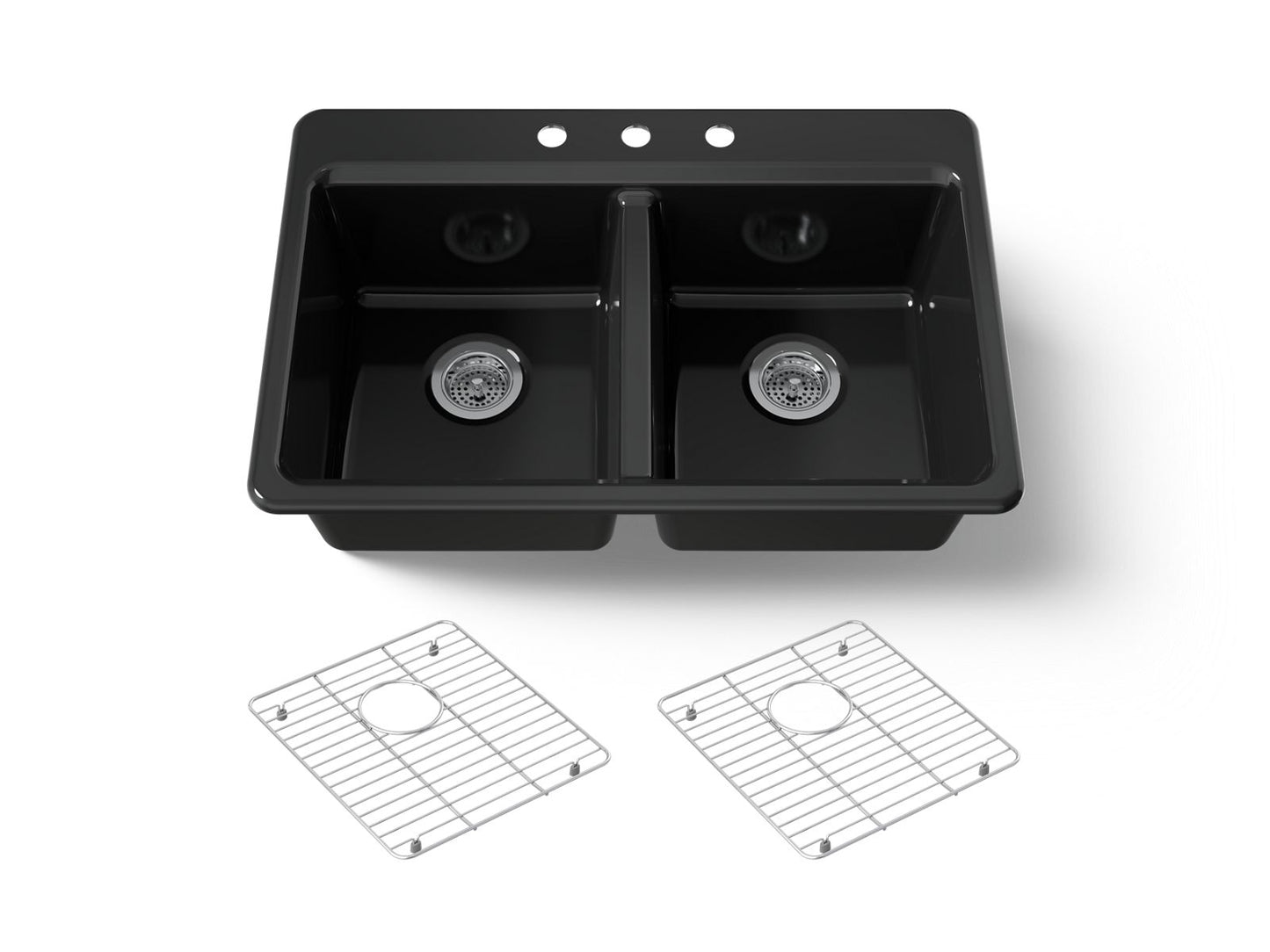 KOHLER K-8679-3A1-7 Riverby 33" top-mount double-bowl kitchen sink - Black Black