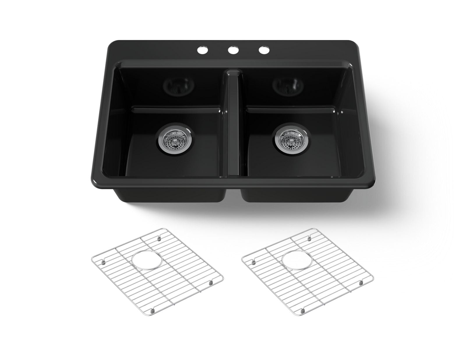 KOHLER K-8679-3A1-7 Riverby 33" Top-Mount Double-Bowl Kitchen Sink - Black Black