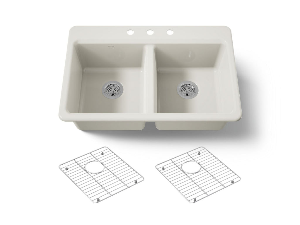 KOHLER K-8679-3A1-96 Riverby 33" Top-Mount Double-Bowl Kitchen Sink - Biscuit