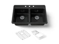 KOHLER K-8679-3A2-7 Riverby 33" Top-Mount Double-Bowl Workstation Kitchen Sink - Black Black