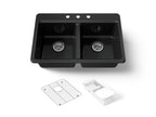 KOHLER K-8679-3A2-7 Riverby 33" Top-Mount Double-Bowl Workstation Kitchen Sink - Black Black