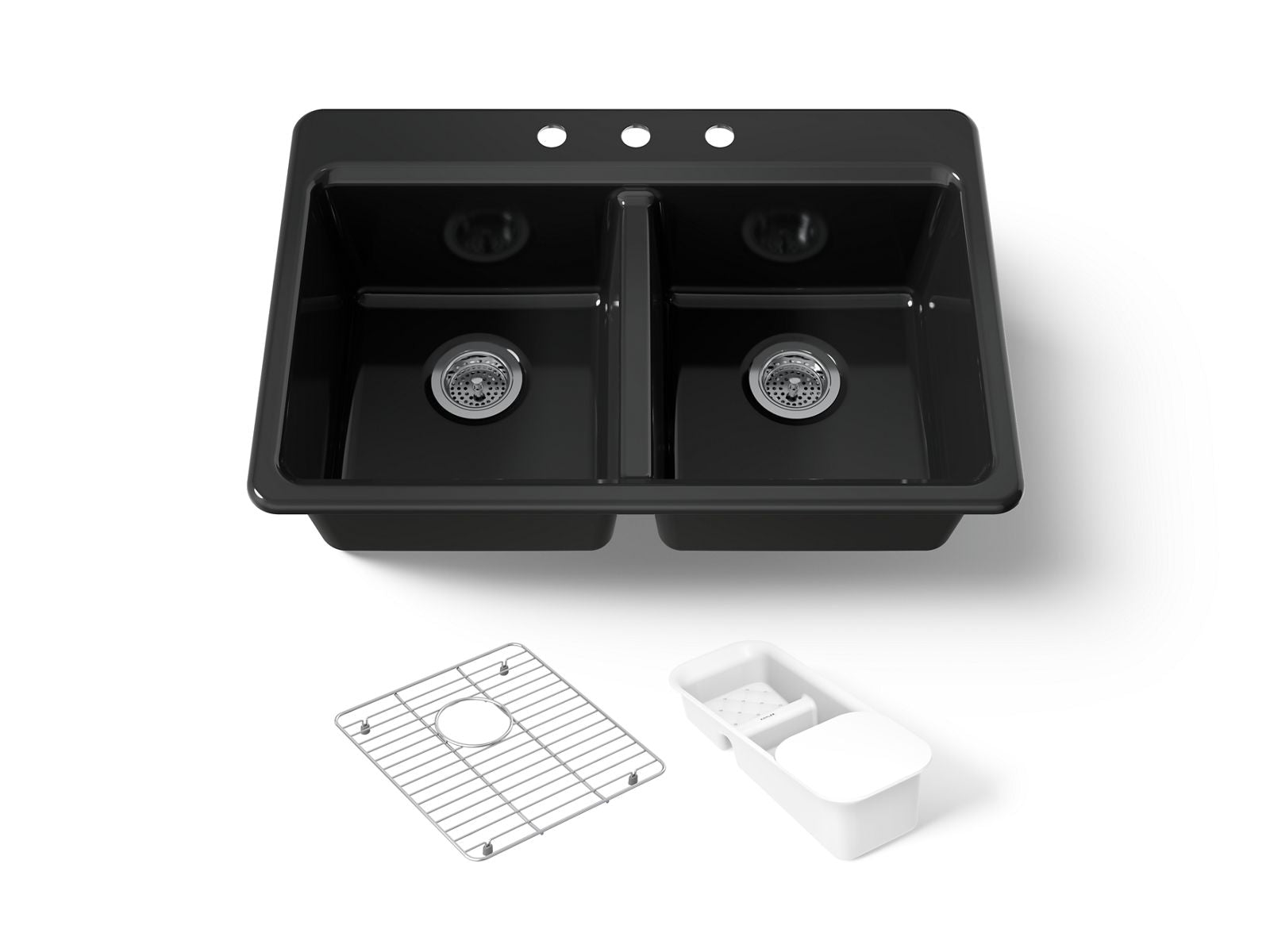 KOHLER K-8679-3A2-7 Riverby 33" Top-Mount Double-Bowl Workstation Kitchen Sink - Black Black