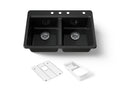 KOHLER K-8679-4A2-7 Riverby 33" Top-Mount Double-Bowl Workstation Kitchen Sink - Black Black