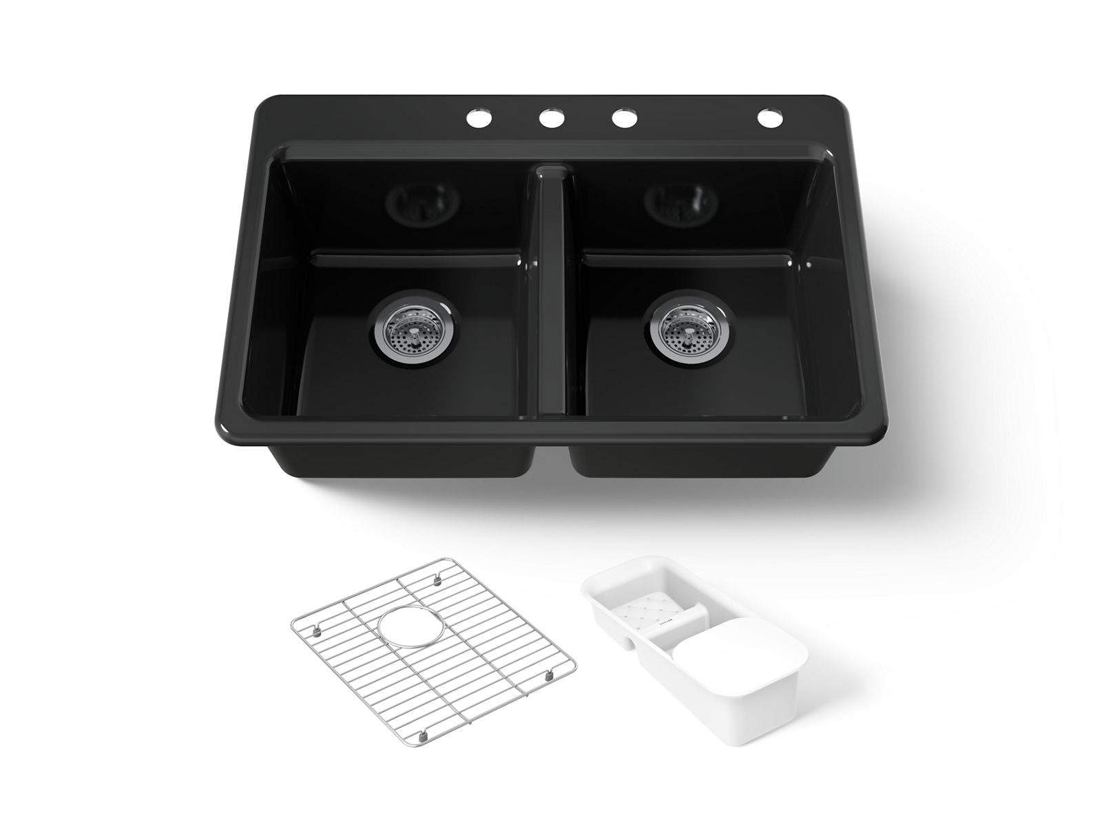 KOHLER K-8679-4A2-7 Riverby 33" Top-Mount Double-Bowl Workstation Kitchen Sink - Black Black