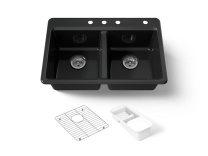 KOHLER K-8679-4A2-7 Riverby 33" top-mount double-bowl workstation kitchen sink - Black Black