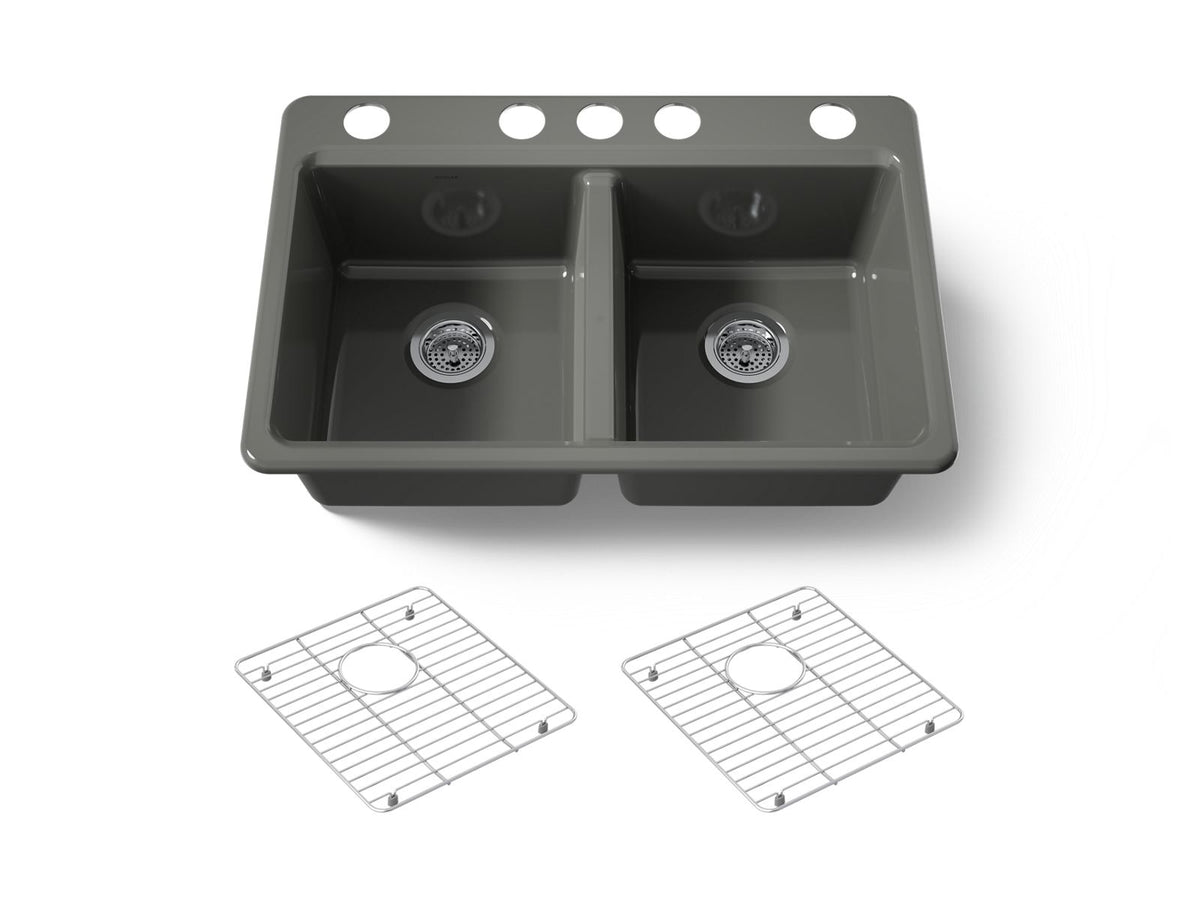 KOHLER K-8679-5UA1-58 Riverby 33" Undermount Double-Bowl Kitchen Sink - Thunder Grey