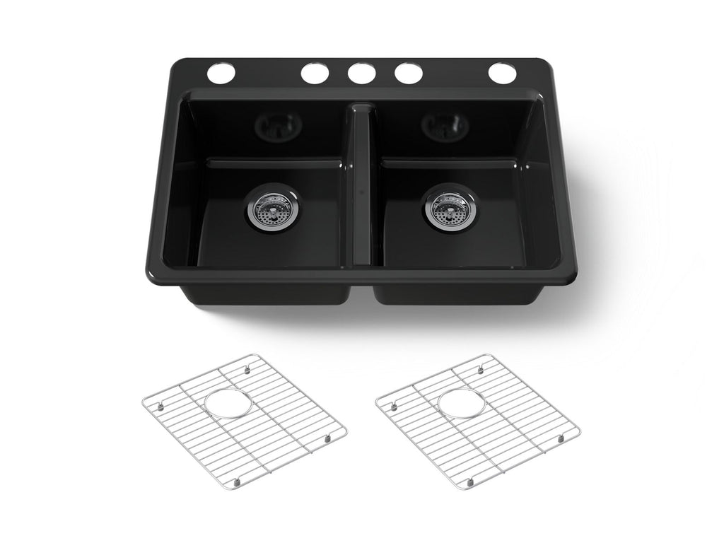 KOHLER K-8679-5UA1-7 Riverby 33" Undermount Double-Bowl Kitchen Sink - Black Black