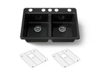 KOHLER K-8679-5UA1-7 Riverby 33" Undermount Double-Bowl Kitchen Sink - Black Black