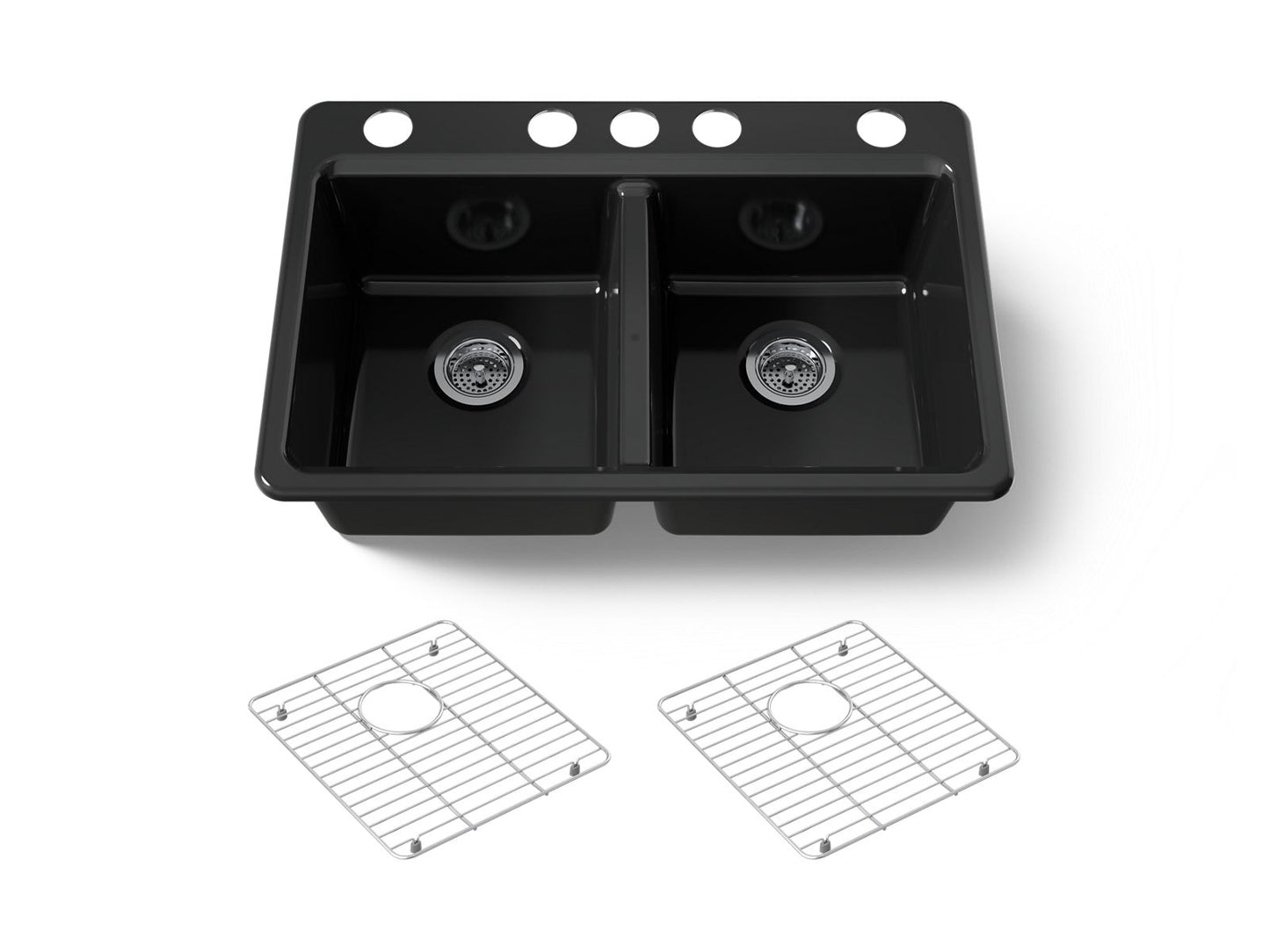 KOHLER K-8679-5UA1-7 Riverby 33" undermount double-bowl kitchen sink - Black Black