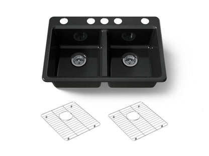 KOHLER K-8679-5UA1-7 Riverby 33" undermount double-bowl kitchen sink - Black Black