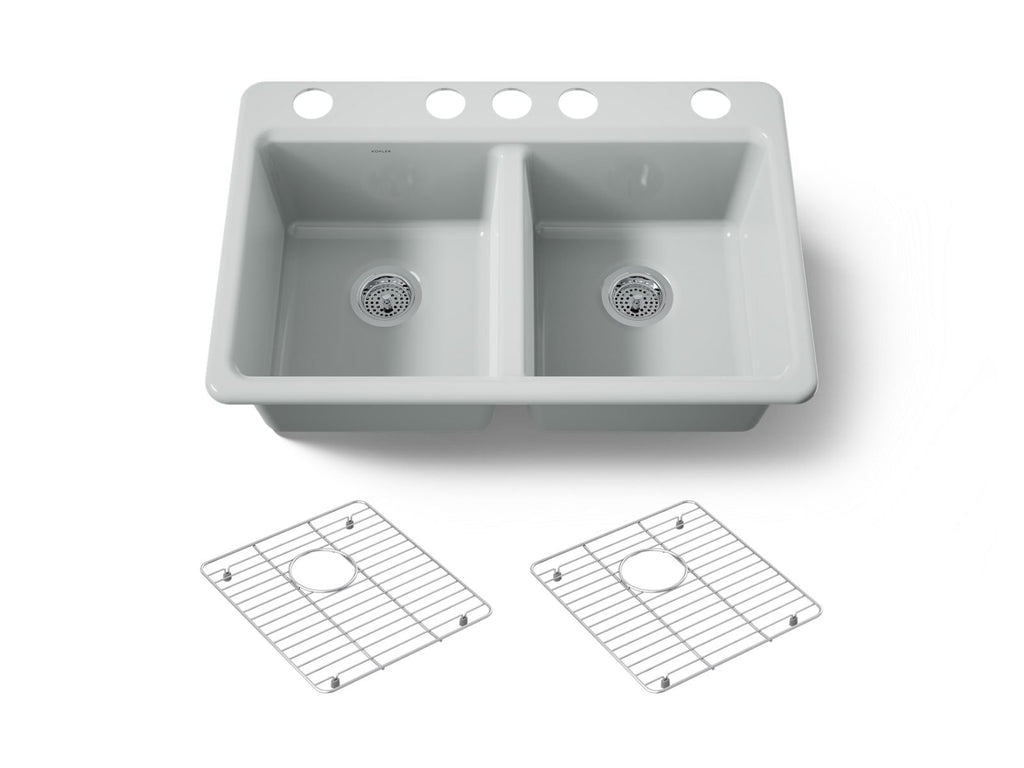 KOHLER K-8679-5UA1-95 Riverby 33" Undermount Double-Bowl Kitchen Sink - Ice Grey