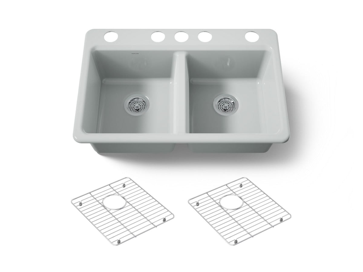 KOHLER K-8679-5UA1-95 Riverby 33" Undermount Double-Bowl Kitchen Sink - Ice Grey