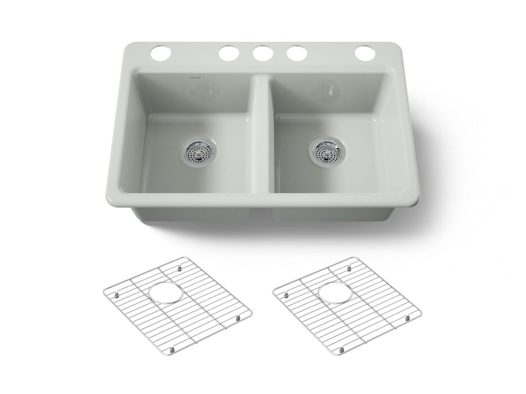 KOHLER K-8679-5UA1-FF Riverby 33" Undermount Double-Bowl Kitchen Sink - Sea Salt