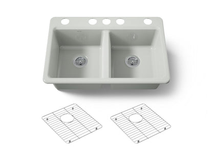 KOHLER K-8679-5UA1-FF Riverby 33" undermount double-bowl kitchen sink - Sea Salt